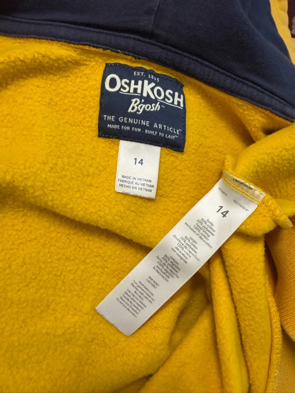 OshKosh B'gosh Boys Mustard Yellow Full-Zip Hoodie